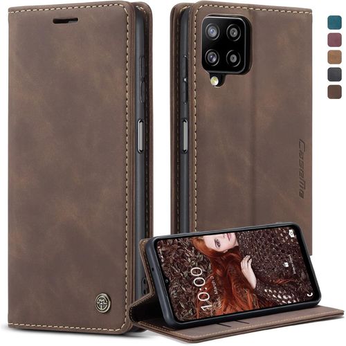 Kalanka-Coque Samsung Galaxy A12/M12, Housse Antichoc En Cuir Pu Premium Fentes Cartes Etui Pochette De Portefeuille Avec Fonction Support Case À Rabat Pour Samsung Galaxy A12/M12 - Café