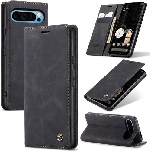 Kal-Coque Pour Google Pixel 9 Pro Xl 5g Premium Housse Cuir Protection Pochette Rabat Portefeuille Flip Case Porte Magnétique Coque Étui Pour Google Pixel 9 Pro Xl, Noir