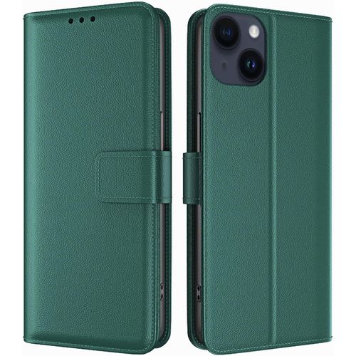 Coque Pour Iphone 15 Coque Etui Avec Porte Carte À Rabat Clapet Portefeuille En Cuir Pochette Magnétique Antichoc Flip Case Étui Cover Housse Protection Coque Pour Iphone 15,Vert Foncé