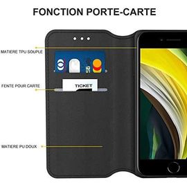 Etui Coque Pour Iphone Se 2020,Iphone 8,Coque Iphone 7,Protection Housse En Cuir Pu Portefeuille,[Ranges Cartes],[Fermeture Magnétique] Pour (Iphone 7/8/Se 2020 (4,7 Pouces), Slim Noir)