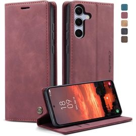 Kal-Coque Samsung Galaxy S25 5g Antichoc En Cuir Pu Premium Fentes Cartes Etui Pochette De Emplacement Pour Carteportefeuille Avec Fonction Support À Rabat Housse Galaxy S25 5g - Vin Rouge