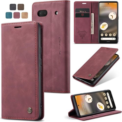 KAL-Coque Google Pixel 6A Cuir Pu Premium Fentes Cartes Etui Pochette De Portefeuille Avec Fonction Support Case À Rabat Coque Google Pixel 6A - Vin Rouge