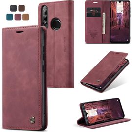 Kalanka-Coque Huawei P30 Lite/Nova 4e Housse Antichoc En Cuir Pu Premium Fentes Cartes Etui Pochette De Portefeuille Avec Fonction Support Case À Rabat Pour Huawei P30 Lite/Nova 4e - Vin Rouge