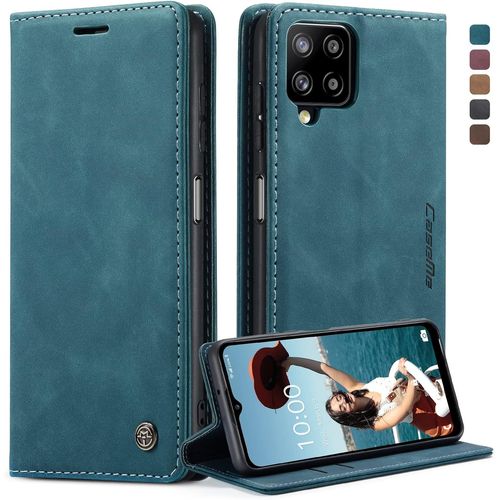Sjzg-Coque Samsung Galaxy A12/M12, Housse Antichoc En Cuir Pu Premium Fentes Cartes Etui Pochette De Portefeuille Avec Fonction Support Case À Rabat Pour Samsung Galaxy A12/M12 - Bleu Vert