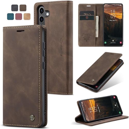 Maa-Coque Samsung S24 Fe Housse Antichoc En Cuir Pu Premium Fentes Cartes Etui Pochette De Portefeuille Avec Fonction Support Case À Rabat Pour Samsung Galaxy S24 Fe 5g- Café