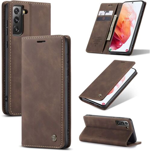 KAL-Coque Samsung S21 Plus Housse Antichoc En Cuir Pu Premium Fentes Cartes Etui Pochette De Portefeuille Avec Fonction Support Case À Rabat Housse Pour Samsung Galaxy S21 Plus 5G - Café