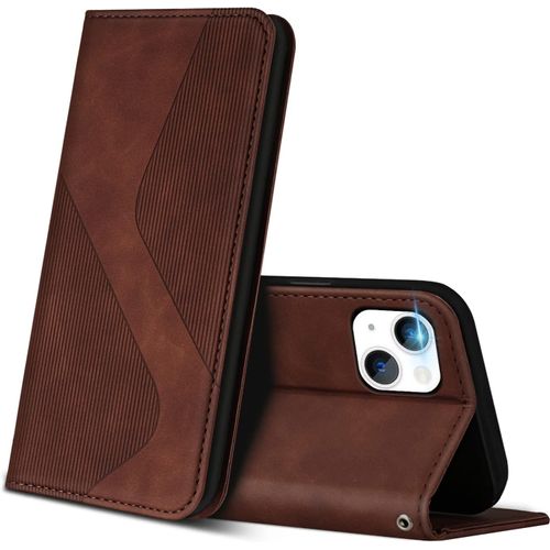 Coque Pour Iphone 14 / Iphone 13, Premium Etui Housse En Cuir De Protection Avec [Emplacements Cartes] [Magnetique], Clapet Folio Portefeuille Pour Iphone 14 / Iphone 13 (Marron)