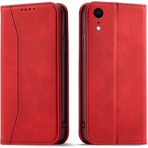Coque pour iPhone XR (6,1 Pouces), PU Cuir Portefeuille Housse Magnétique Flip Pochette Étui à Rabat Case avec Antichoc TPU Housse [Emplacements Cartes] [Fonction Support] (Rouge)