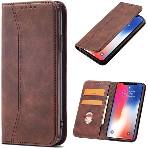 KAL-Coque Pour Oppo F9 / F9 Pro / A7X, Pu Cuir Portefeuille Housse Magnétique Flip Pochette Étui À Rabat Case Avec Antichoc Tpu Housse [Emplacements Cartes] [Fonction Support] (Brun)