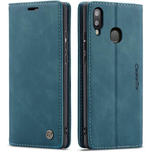 Sjzg-Coque Samsung A20e Housse Antichoc En Cuir Pu Premium Fentes Cartes Cartes Etui Pochette De Portefeuille Avec Fonction Support Case À Rabat Pour Samsung Galaxy A20e - Bleu Vert