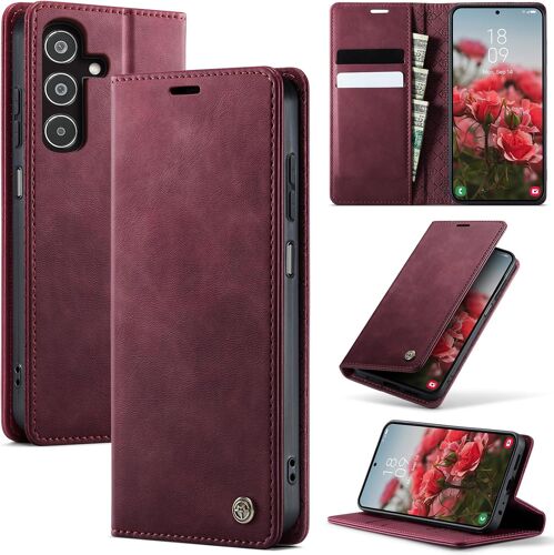 Vino Rosso Premium Pu Leather Case With Card Slots For Samsung Galaxy M35 5G With Stand Function