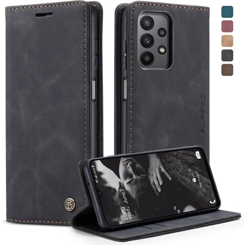 CAUC-Coque Samsung Galaxy A23 5G, Housse Antichoc en Cuir PU Premium Fentes Cartes Etui Pochette de Portefeuille avec Fonction Support Case à Rabat pour Samsung Galaxy A23 5G - Noir