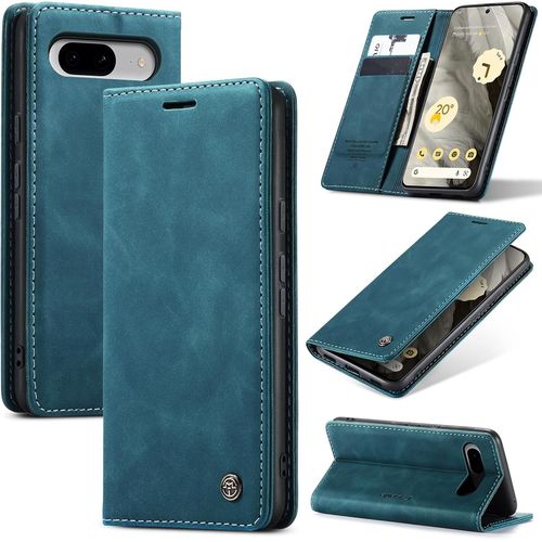 KAL-Coque Pour Google Pixel 8 5G Premium Housse Cuir Protection Pochette Rabat Portefeuille Flip Case Porte Magnétique Coque Étui Pour Google Pixel 8, Bleu Vert