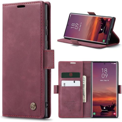 Kal-Coque Pour Samsung Galaxy S25 Ultra 5g Premium Housse Cuir Protection Pochette Rabat Portefeuille Flip Case Porte Magnétique Coque Étui Pour Samsung Galaxy S25 Ultra, Vin Rouge