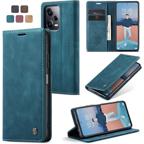 Kal-Coque Pour Xiaomi Redmi Note 12 Pro 5g Pochette, Etui Protection Housse Premium En Cuir Pu,Etui À Rabat Pochette De Portefeuille Étui Pour Xiaomi Redmi Note 12 Pro 5g Case, Bleu Vert