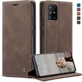 Kalanka-Coque Samsung Galaxy A51, Housse Antichoc En Cuir Pu Premium Fentes Cartes Etui Pochette De Portefeuille Avec Fonction Support Case À Rabat Pour Samsung Galaxy A51 - Café