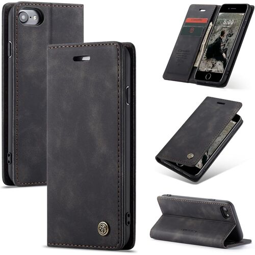 KAL-Coque Iphone Se 2022/Se 2020/Iphone 8/7, Housse Antichoc En Cuir Pu Premium Fentes Cartes Etui Pochette De Portefeuille Avec Fonction Support Case À Rabat Pour Iphone Se 2022/Se 2020-Noir