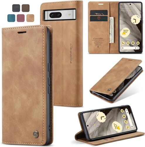CAUC-Coque Google Pixel 7A Housse Antichoc en Cuir PU Premium Fentes Cartes Etui Pochette de Portefeuille avec Fonction Support Case à Rabat pour Pixel 7A - Brun