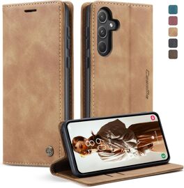 CAUC-Coque Samsung Galaxy A55 5G, Housse Antichoc en Cuir PU Premium Fentes Cartes Etui Pochette de Portefeuille avec Fonction Support Case à Rabat pour Samsung Galaxy A55 5G -Brun