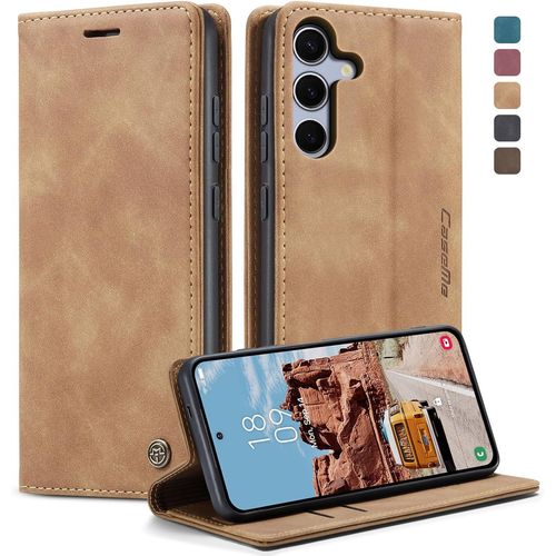 CAUC-Coque Samsung Galaxy S25 Plus 5G Housse Antichoc en Cuir PU Premium Fentes Cartes Etui Pochette de Portefeuille avec Fonction Support à Rabat Housse Samsung Galaxy S25 Plus 5G - Brun