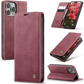 Kal-Coque Pour Iphone 16 Promax 5g Premium Housse Cuir Protection Pochette Rabat Portefeuille Flip Case Porte Magnétique Coque Étui Pour Iphone 16 Promax, Vin Rouge
