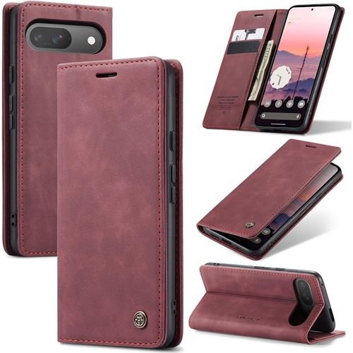 Kal-Coque Pour Google Pixel 9 5g Premium Housse Cuir Protection Pochette Rabat Portefeuille Flip Case Porte Magnétique Coque Étui Pour Google Pixel 9, Vin Rouge