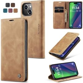 Kal-Coque Iphone 15 Plus Housse Antichoc En Cuir Pu Premium Fentes Cartes Etui Pochette De Portefeuille Avec Fonction Support Case À Rabat Pour Iphone 15 Plus - Brun