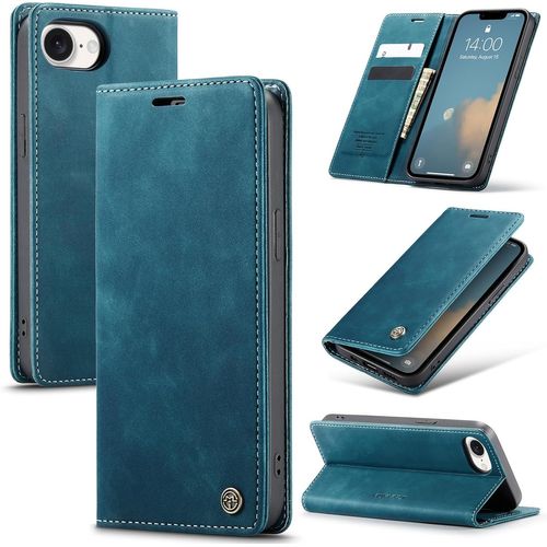 Sansh-Coque Pour Iphone 16e 5g Premium Housse Cuir Protection Pochette Rabat Portefeuille Flip Case Porte Magnétique Coque Étui Pour Iphone 16e, Bleu Vert