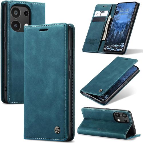 Ayu-Coque Pour Xiaomi Redmi Note 13 4g Premium Housse Cuir Protection Pochette Rabat Portefeuille Flip Case Porte Magnétique Coque Étui Pour Redmi Note 13 4g, Bleu Vert