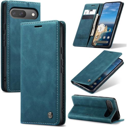Kal-Coque Pour Google Pixel 9 Pro 5g Premium Housse Cuir Protection Pochette Rabat Portefeuille Flip Case Porte Magnétique Coque Étui Pour Google Pixel 9 Pro, Bleu Vert