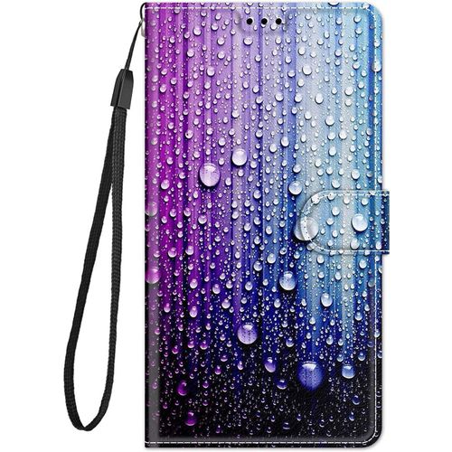 Coque Cuir Pour Huawei Y6 2018 / Honor 7a Etui A Rabat Motif Dessin Pour Filles Femmes, Portefeuille Housse Avec Case 360 Degres Silicone Antichoc Protection Cover Cuir - Bleu Violet