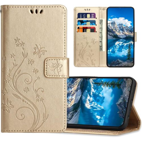 Kal-Coque Pour Samsung Galaxy A55, Housse En Cuir Pu Avec Fonction De Support, Etui À Rabat Portefeuille Coque Compatible Avec Samsung A55, Or