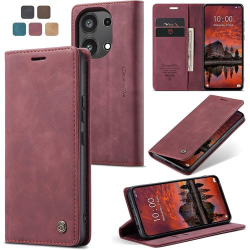 Kal-Coque Xiaomi Redmi Note 13 Pro 4g [Pas Pour 5g],Housse En Cuir Pu Premium Fentes Cartes Etui Pochette De Portefeuille Avec Fonction Support Case À Rabat Pour Redmi Note 13 Pro 4g-Vin Rouge