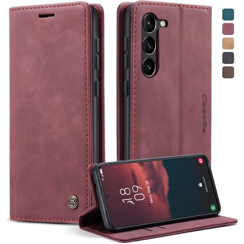 SJZG-Coque Samsung Galaxy S23 5G, Housse Antichoc En Cuir Pu Premium Fentes Cartes Etui Pochette De Portefeuille Avec Fonction Support Case À Rabat Pour Samsung Galaxy S23 5G - Vin Rouge