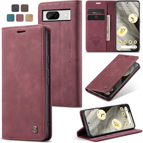 KAL-Coque Google Pixel 8 Housse Antichoc En Cuir Pu Premium Fentes Cartes Etui Pochette De Portefeuille Avec Fonction Support Case À Rabat Pour Pixel 8 - Vin Rouge