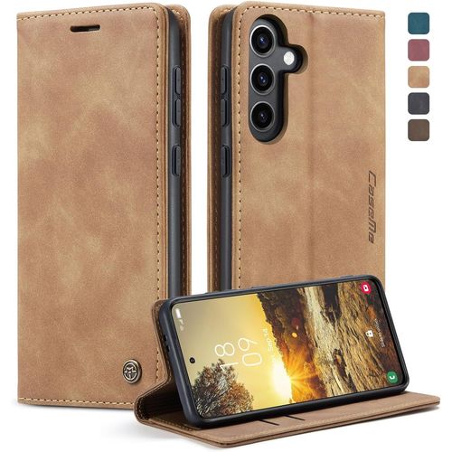 Eryi-Coque Samsung Galaxy S24 5g, Housse Antichoc En Cuir Pu Premium Fentes Cartes Etui Pochette De Portefeuille Avec Fonction Support Case À Rabat Pour Samsung Galaxy S24 5g -Brun