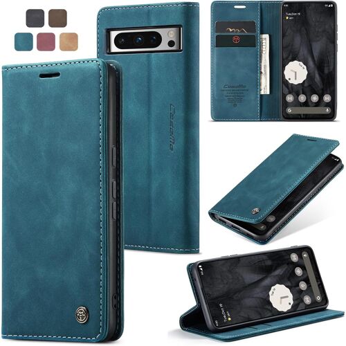 KAL-Coque Google Pixel 8 Pro Housse Antichoc En Cuir Pu Premium Fentes Cartes Etui Pochette De Portefeuille Avec Fonction Support Case À Rabat Pour Pixel 8 Pro - Bleu Vert