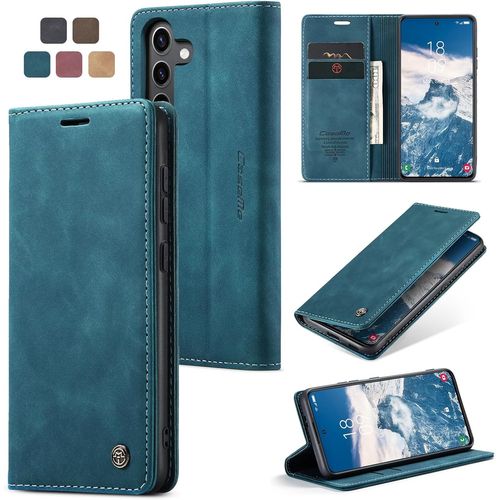 Wgwff-Coque Samsung S24 Fe Housse Antichoc En Cuir Pu Premium Fentes Cartes Etui Pochette De Portefeuille Avec Fonction Support Case À Rabat Pour Samsung Galaxy S24 Fe 5g- Bleu Vert