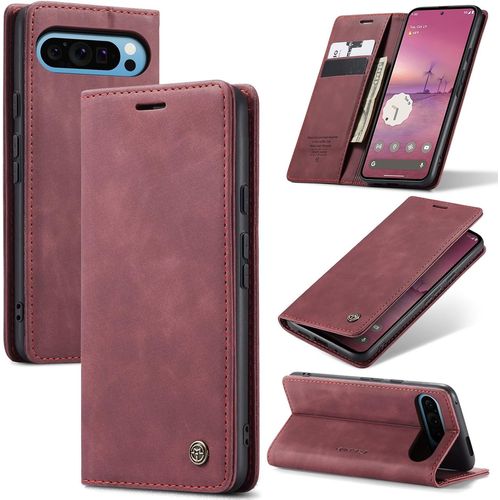Kal-Coque Pour Google Pixel 9 Pro Xl 5g Premium Housse Cuir Protection Pochette Rabat Portefeuille Flip Case Porte Magnétique Coque Étui Pour Google Pixel 9 Pro Xl, Vin Rouge