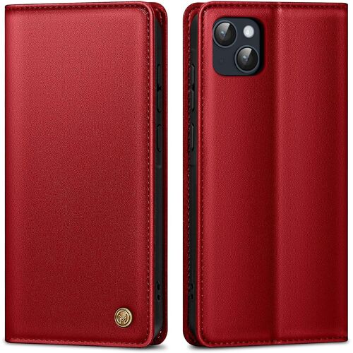LORANKA-Étui pour iPhone 14, étui en cuir premium, étui de protection, pochette pour iPhone 14, portefeuille avec compartiment pour cartes, fonction support, étui à rabat pour iPhone 14 pliable, Roug