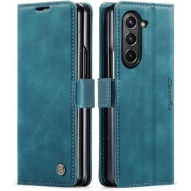 Étui Samsung Galaxy Z Fold5 5g (2023) - Coque Portefeuille Cuir Bleu Magnétique, 2x Verre Trempé 3d, Fentes Cartes & Anti¿Rfid, Support Bumper Antichoc