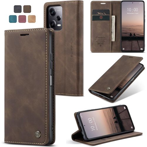 Kal-Coque Pour Xiaomi Redmi Note 12 Pro 5g Pochette, Etui Protection Housse Premium En Cuir Pu,Etui À Rabat Pochette De Portefeuille Étui Pour Xiaomi Redmi Note 12 Pro 5g Case, Café