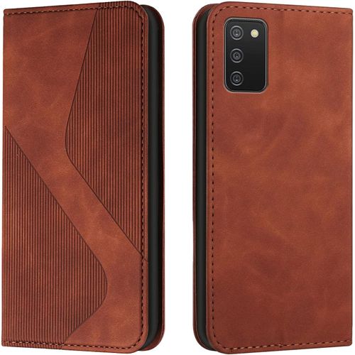Kal-Coque Pour Samsung Galaxy A03s, Etui Samsung A03s Cuir, Housse En Cuir Samsung A03s, Cuir Portefeuille Housse Avec Magnétique Flip Étui À Rabat Case Etui Housse Samsung A03s (Marron)