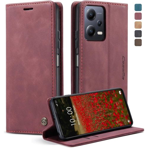 Eryi-Coque Xiaomi Redmi Note 12 Pro 5g/Poco X5 Pro 5g Housse En Cuir Pu Premium Fentes Cartes Etui Pochette De Portefeuille Avec Fonction Support Rabat Redmi Note 12 Pro 5g/X5 Pro 5g -Vin Rouge