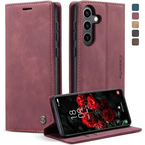 Maa-Coque Samsung Galaxy S24 5g, Housse Antichoc En Cuir Pu Premium Fentes Cartes Etui Pochette De Portefeuille Avec Fonction Support Case À Rabat Pour Samsung Galaxy S24 5g -Vin Rouge