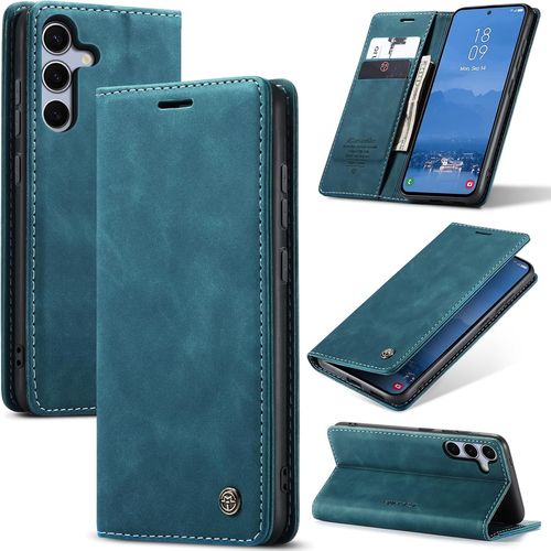 Thsds-Coque Pour Samsung Galaxy S25 5g Premium Housse Cuir Protection Pochette Rabat Portefeuille Flip Case Porte Magnétique Coque Étui Pour Samsung Galaxy S25, Bleu Vert