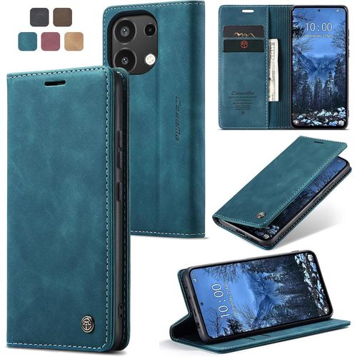 Eryi-Coque Pour Xiaomi Redmi Note 13 4g Pochette, Etui Protection Housse Premium En Cuir Pu,Etui À Rabat Pochette De Portefeuille Étui Pour Xiaomi Redmi Note 13 4g Case, Bleu Vert