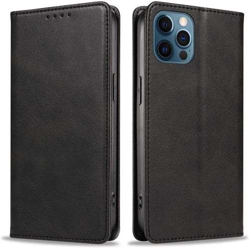 Senior-Cuir Coque Pour Iphone 12/Iphone 12 Pro, Étuis À Rabat, Coque De Portefeuille, Fermeture Magnétique, Étui De Protection Pour Iphone 12/Iphone 12 Pro (Noir)[L677]
