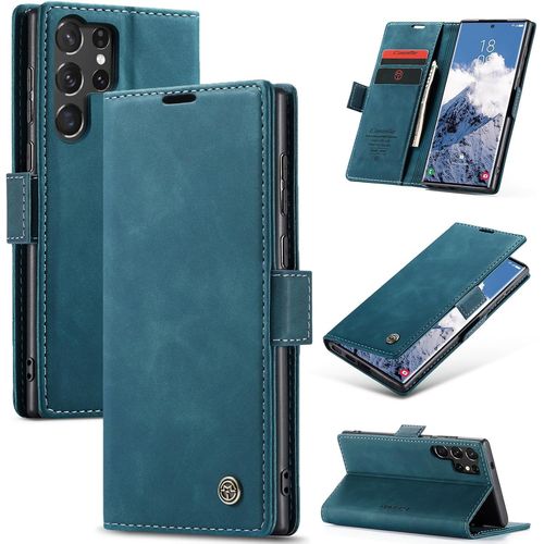 Kal-Coque Pour Samsung Galaxy S25 Ultra Pochette, Etui Protection Housse Premium En Cuir Pu, Etui À Rabat Pochette De Portefeuille Étui Pour Galaxy S25 Ultra Case, Bleu Vert