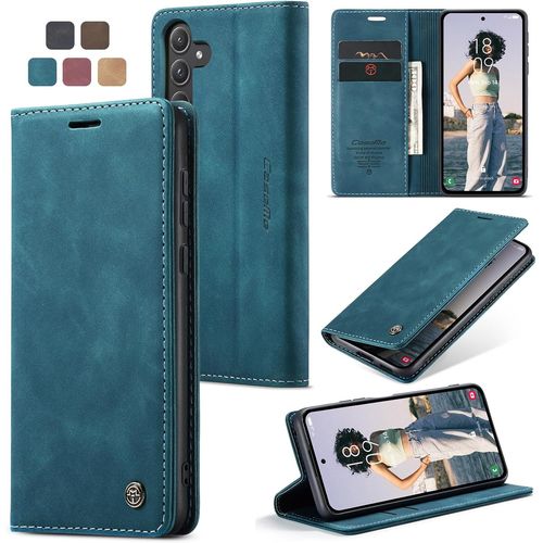 Eryi-Coque Pour Samsung Galaxy A55 Pochette, Etui Protection Housse Premium En Cuir Pu,Etui À Rabat Pochette De Portefeuille Étui Pour Samsung Galaxy A55 5g Case, Bleu Vert